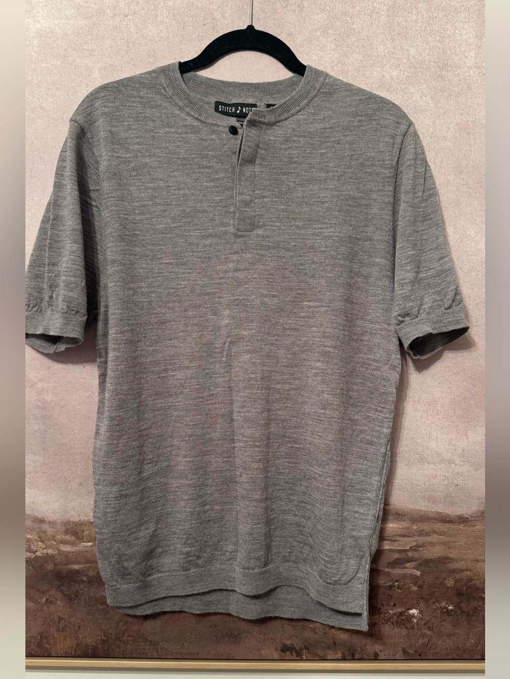Stitch Note Knit Henley Shirt ~ Gray - Size M ~ 100% Merino wool